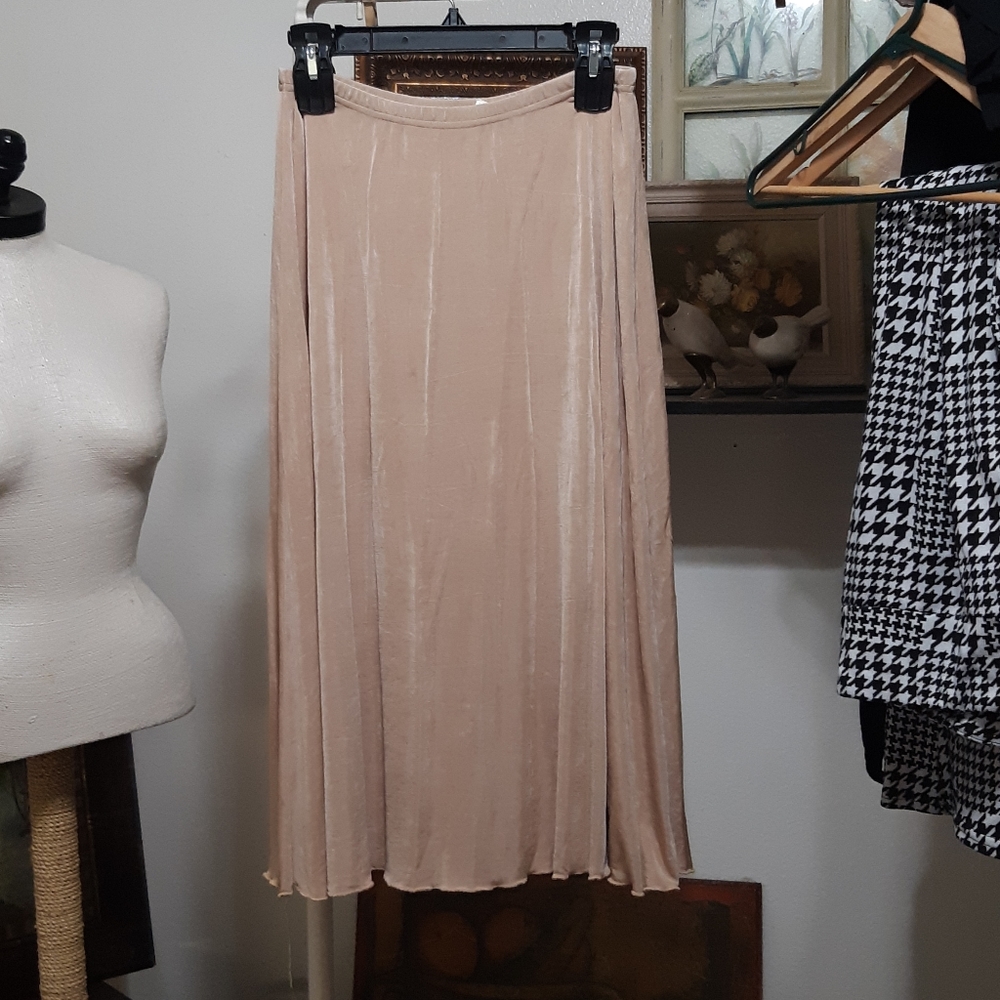 Womens Long Skirt Sz Small elastic waist spandex Nude Tan Thin MADE IN HEAVEN